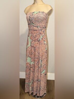 The Limited Mint and Coral Paisley Strapless Maxi Dress